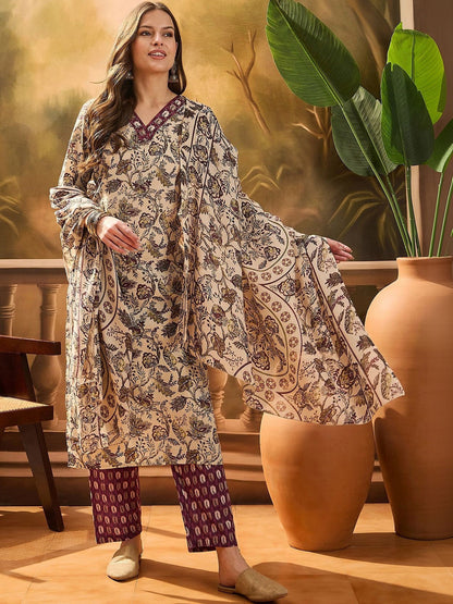 Printed V-Neck Kurta & Trousers Kurta Sets