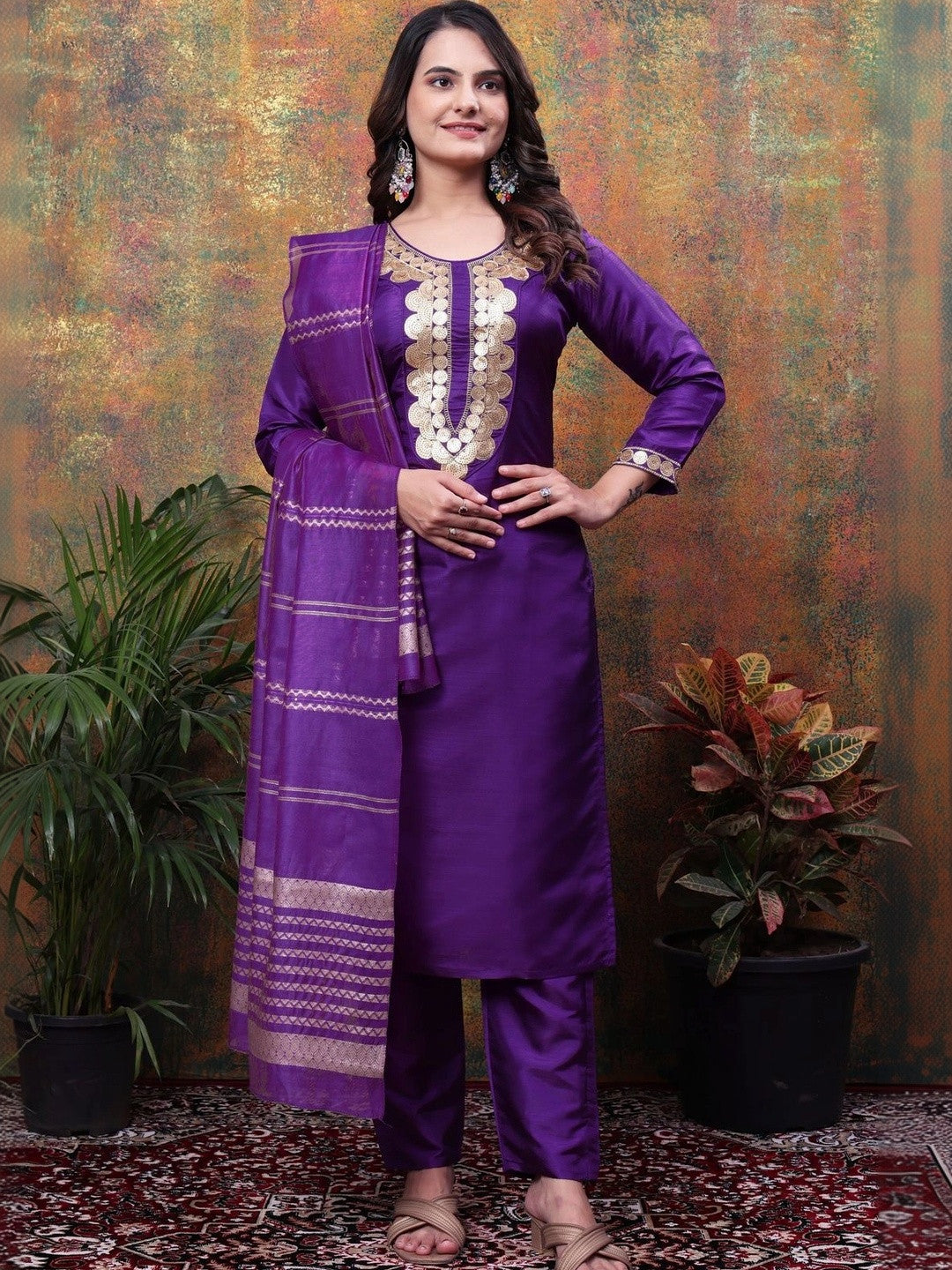Women Ethnic Motifs Embroidered Regular Kurta with Trousers & With Dupatta