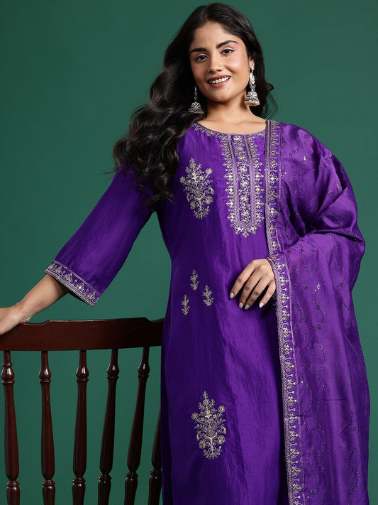 Dhiyona Women's Ethnic Motifs Embroidered Kurta with Trousers & Dupatta