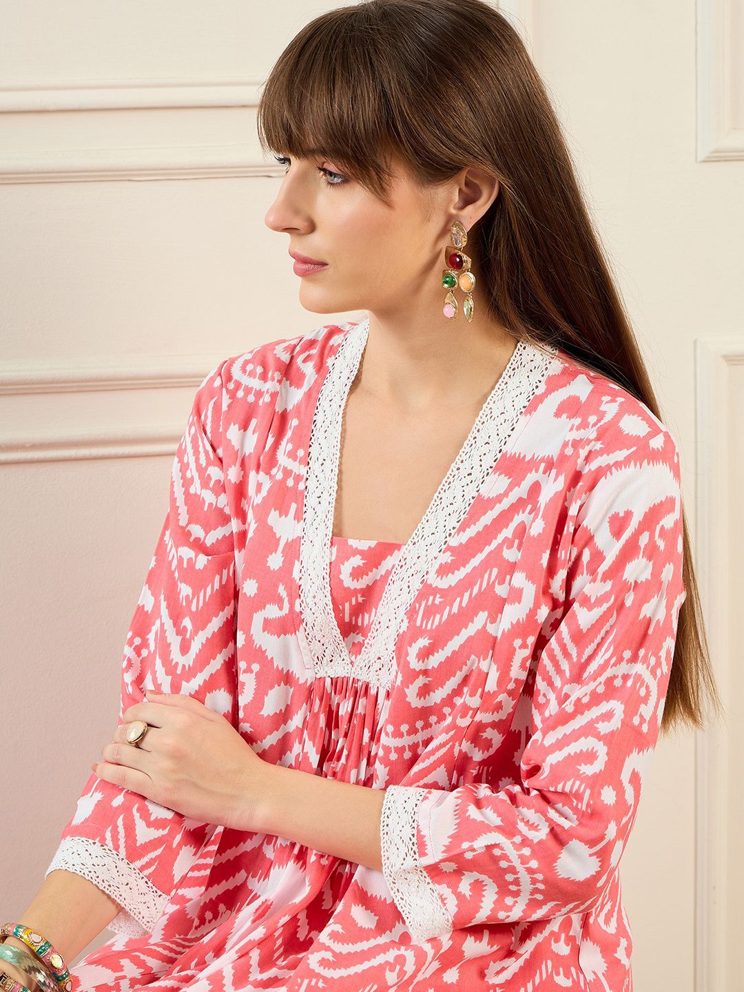 Dhiyona IE Abstract Printed Pleated A-Line Kurta