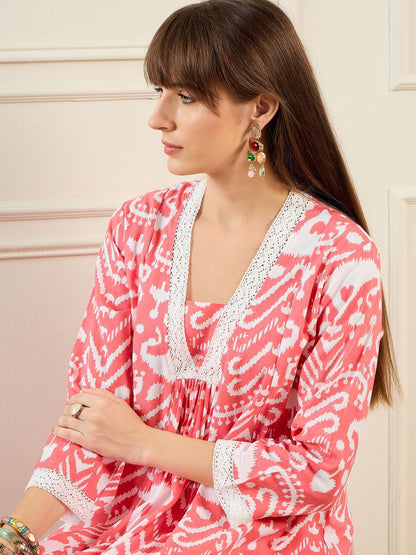 Dhiyona IE Abstract Printed Pleated A-Line Kurta