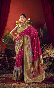 Women Paithani Nidhi Wine Saree With Unstiched Blouse