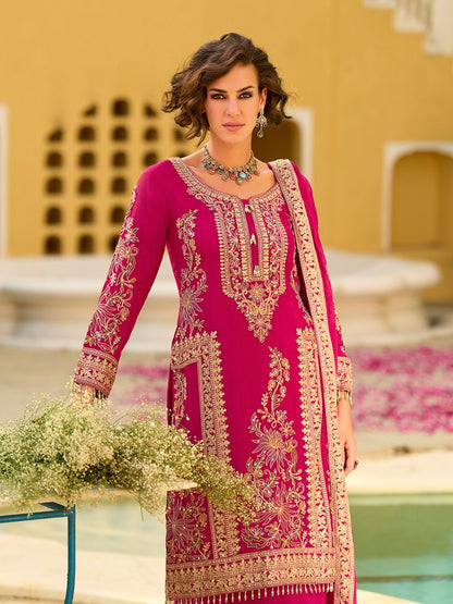 Dhiyona HOP Floral Embroidered Chinon Chiffon Kurta With Sharara & Dupatta