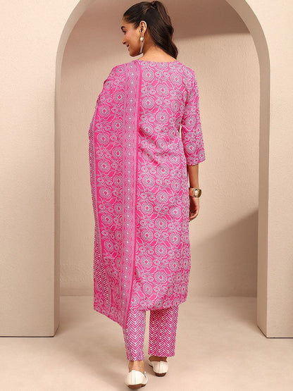 Women Ethnic Motifs Printed Regular Thread Work Kurta with Trousers & With Dupatta