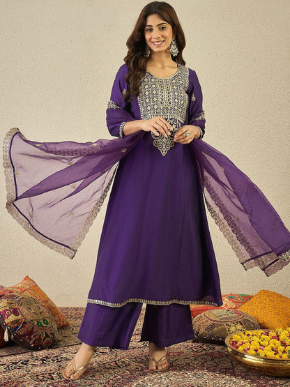 Dhiyona IN Women Floral Yoke Design Panelled Kurta with Palazzos & Dupatta