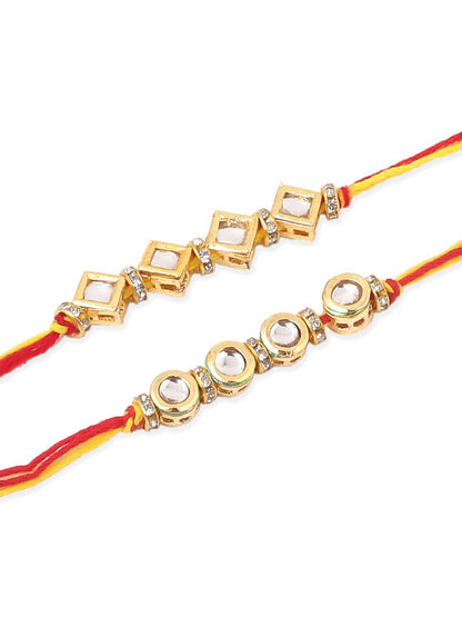 Dhiyona Men Set Of 2 Multicolor Kundan Thread Rakhi With Roli Chawal Chandan Mishri
