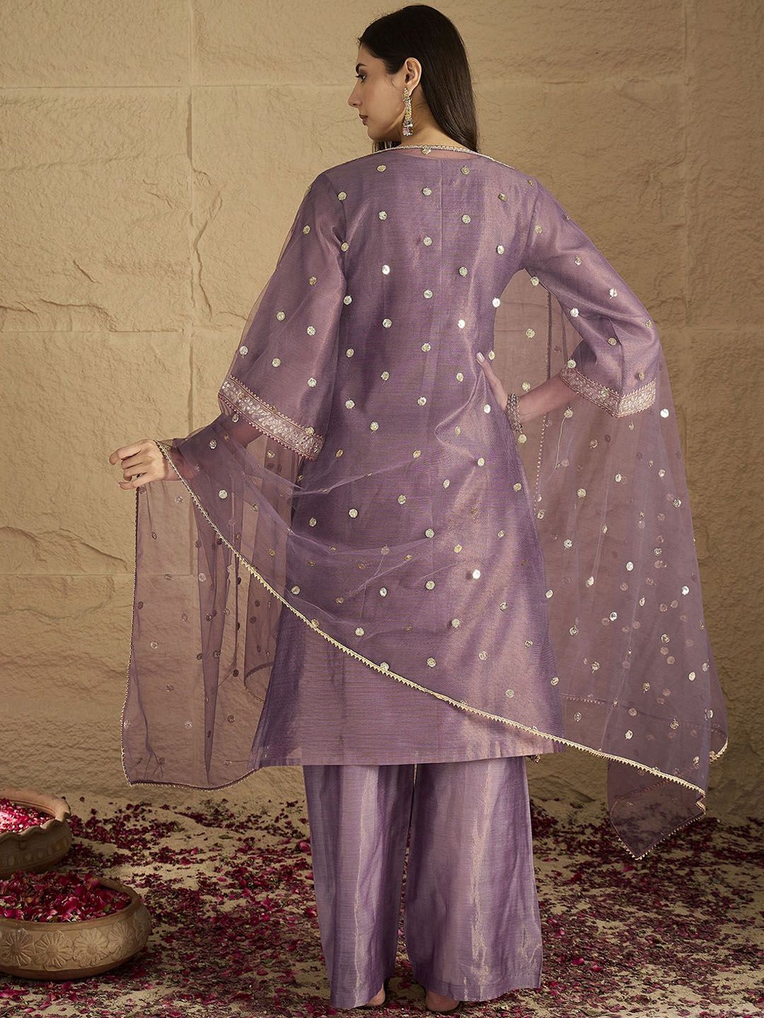 Dhiyona VA Women Regular Sequinned Kurta with Palazzos & With Dupatta