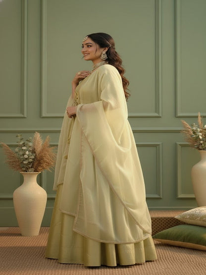 Solid Anarkali Maxi Ethnic Kurta with Trouser & Dupatta