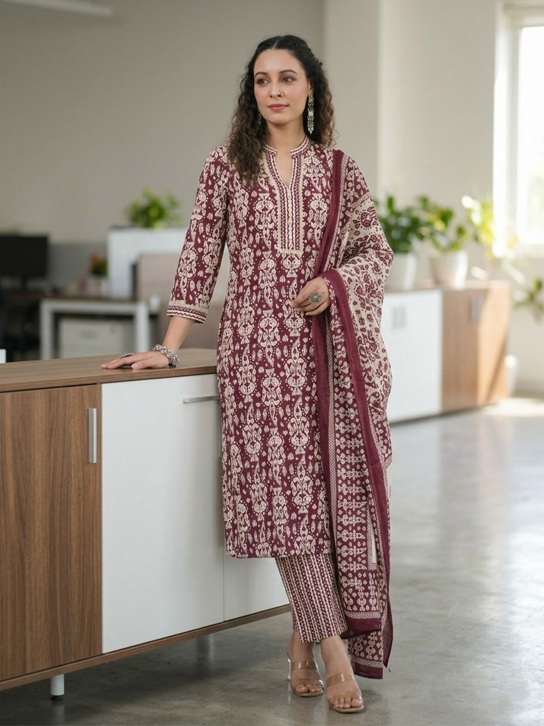Dhiyona RR Women's Printed Gotta Patti Pure Cotton Straight Kurta With Trousers & Dupatta