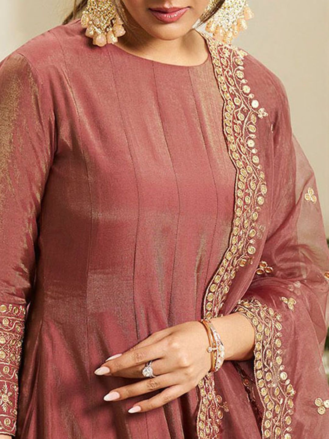 Dhiyona IN Floral Yoke Design Sequinned Anarkali Kurta With Palazzos & Dupatta