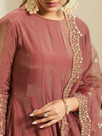 Dhiyona IN Floral Yoke Design Sequinned Anarkali Kurta With Palazzos & Dupatta