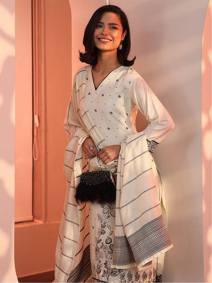 Women Woven Design Embroidered Kurta with Trousers & Dupatta