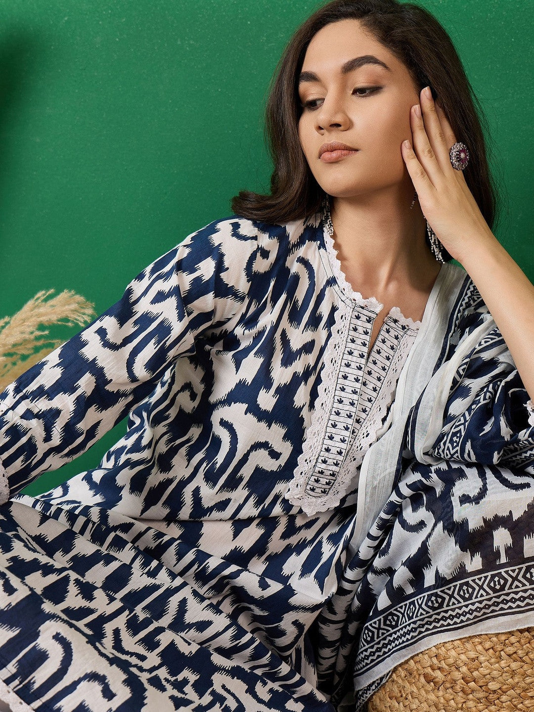Printed Pure Cotton Round Neck Kurta & Trousers Kurta Set