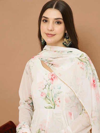 Women Floral Printed Anarkali Kurta & Trousers With Dupatta