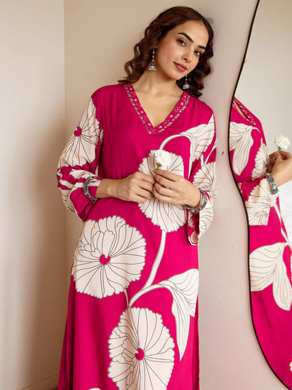Women Floral Printed V-Neck Straight Kurta With Palazzo
