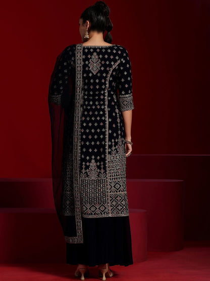Dhiyona LL Floral Embroidered Georgette Panelled Straight Kurta with Palazzo & Dupatta