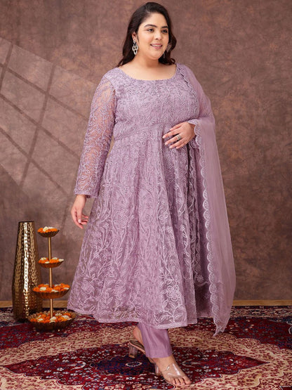 Dhiyona IN Women Floral Embroidered Empire Thread Work Kurta with Trousers & Dupatta