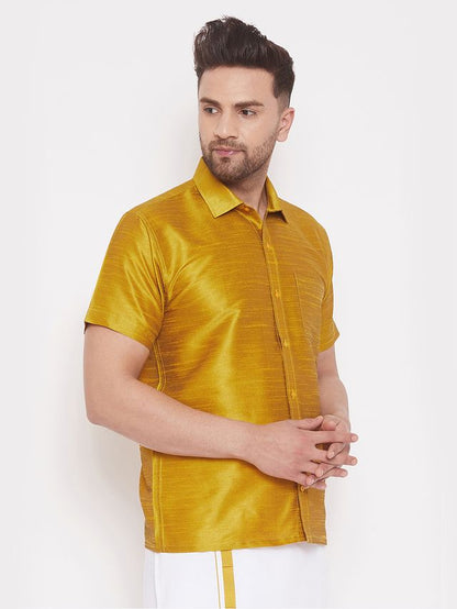 Men's Mustard Silk Blend Straight Ethnic Shirt