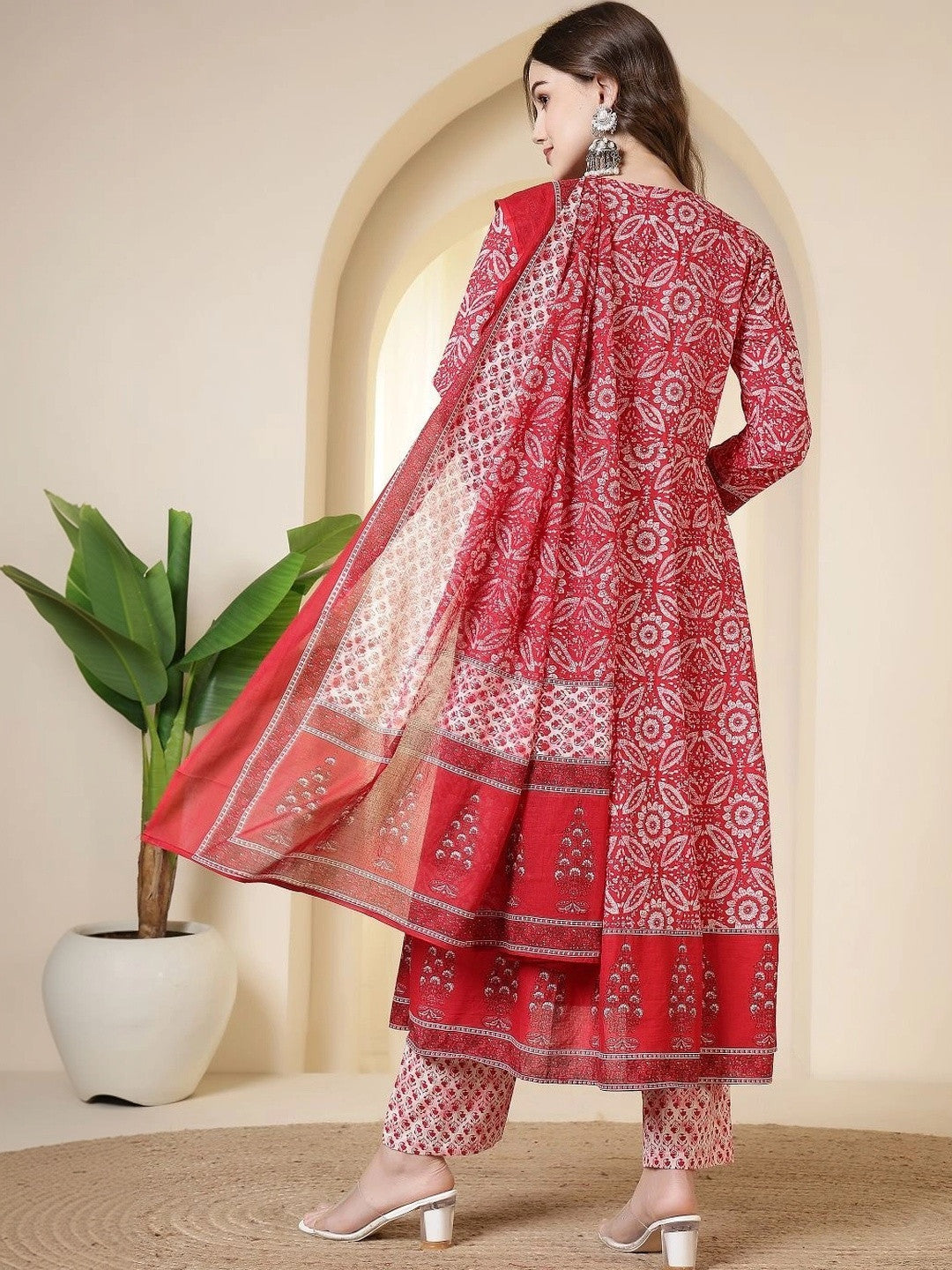 Women Ethnic Motifs Printed Empire Sequinned Pure Cotton Kurta with Trousers & With Dupatta
