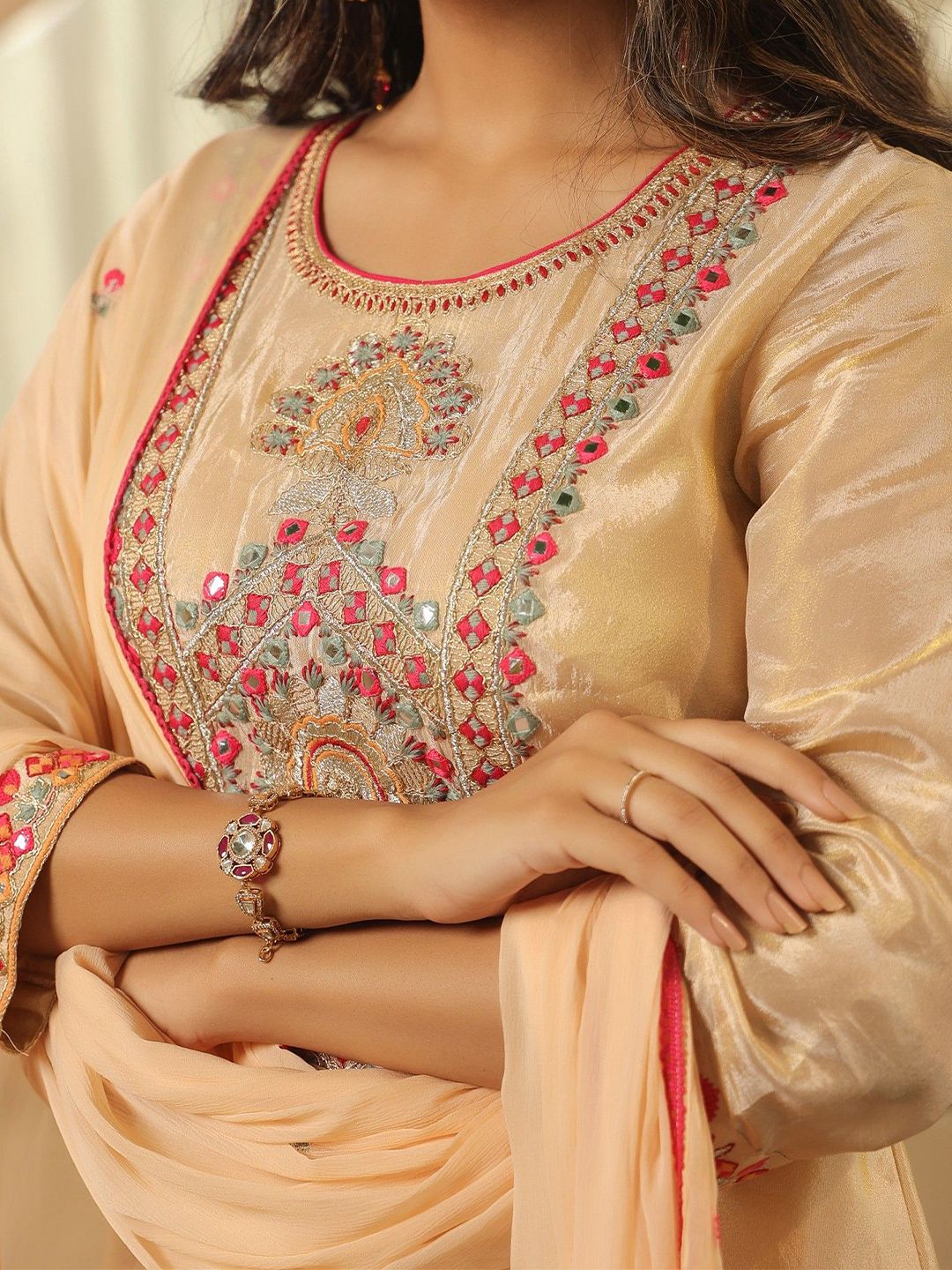 Dhiyona SC Women Ethnic Motifs Embroidered Kurta with Sharara & Dupatta