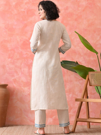 Printed Pure Cotton Round Neck Kurta & Trousers Kurta Sets
