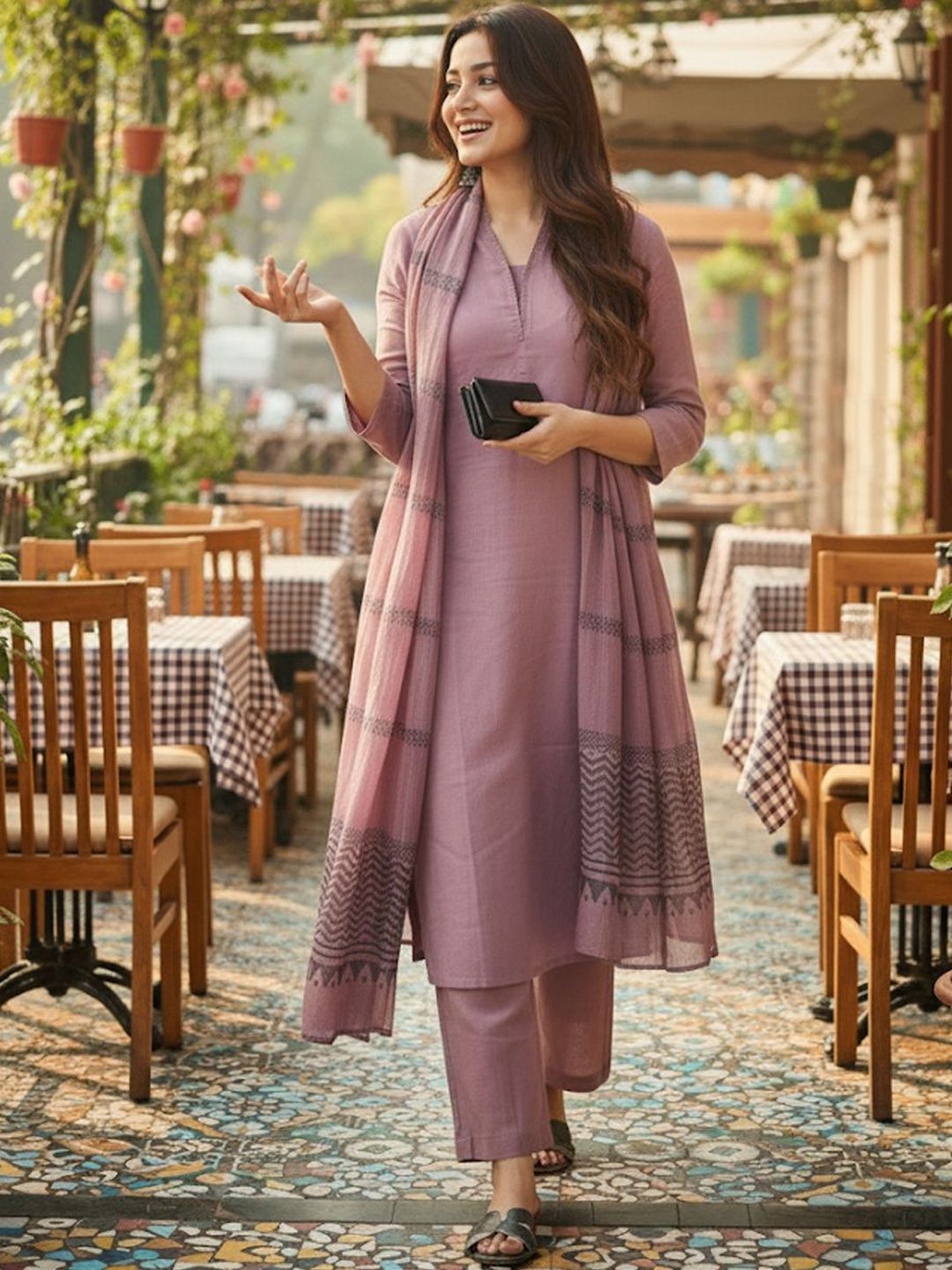 Dhiyona KL Women Ethnic Motifs Regular Kurta with Trousers & With Dupatta
