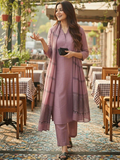 Dhiyona KL Women Ethnic Motifs Regular Kurta with Trousers & With Dupatta