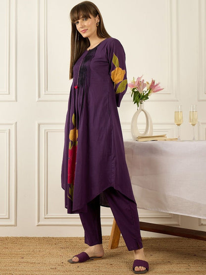 Dhiyona IE Printed Round Neck Three-Quarter Sleeves Pure Cotton Tunic And Trousers