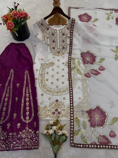 Dhiyona KL Women Ethnic Motifs Embroidered Regular Sequinned Kurta with Palazzos & With Dupatta