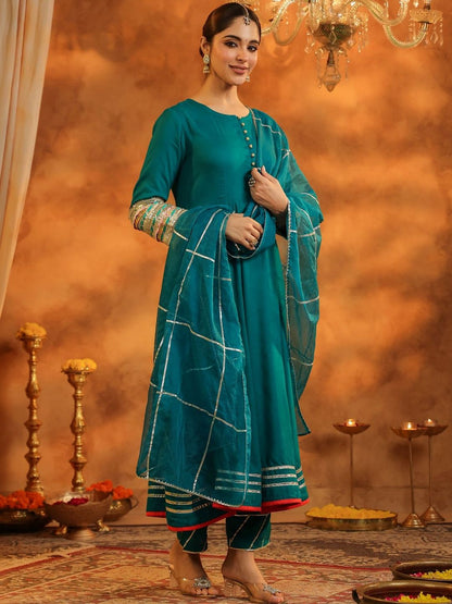 Dhiyona RR Women's Regular Gotta Patti Kurta with Trousers & With Dupatta