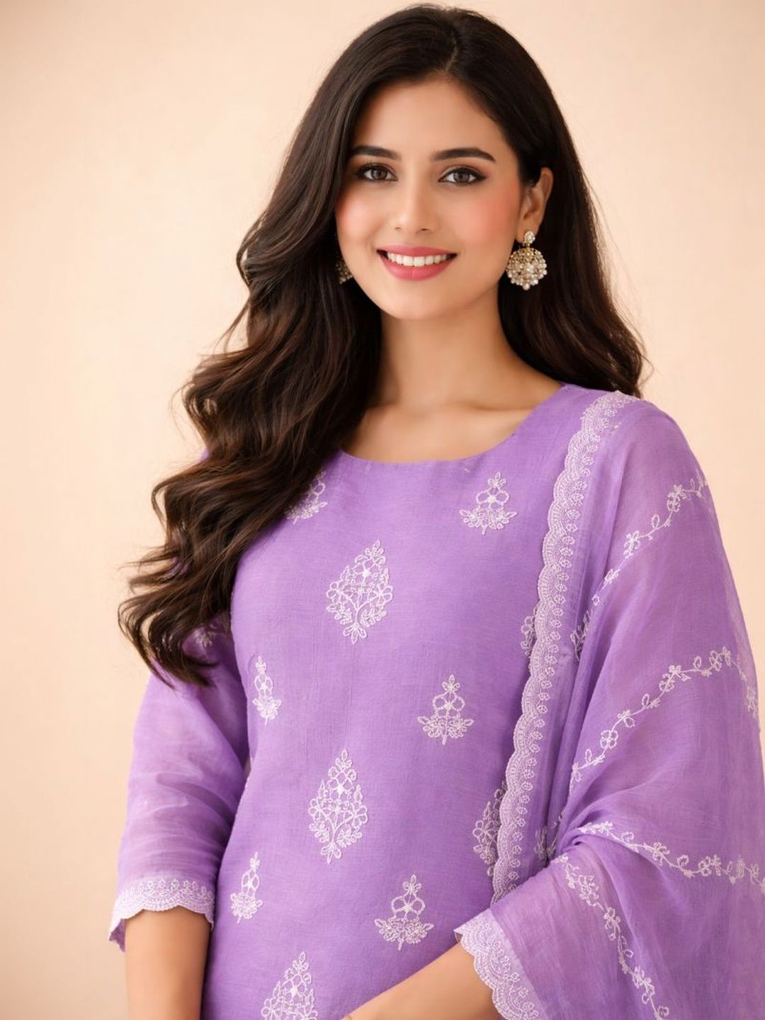 Dhiyona AN Women Ethnic Motifs Embroidered Regular Thread Work Chanderi Silk Kurta with Sharara & With Dupatta