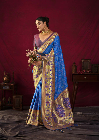 Women Paithani Bansi Royal Blue Saree With Unstiched Blouse