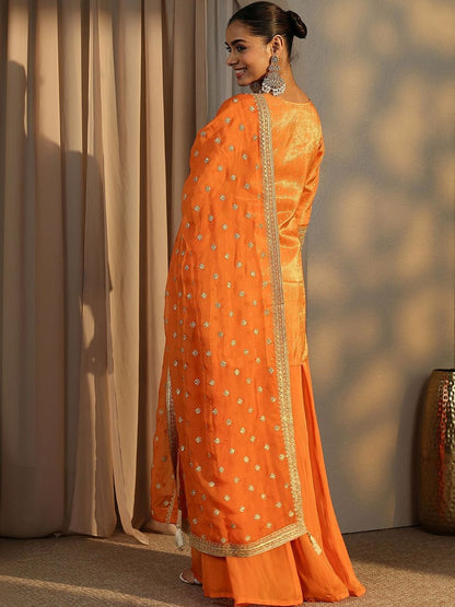 Dhiyona LL Women Ethnic Motifs Embroidered Regular Thread Work Kurta with Palazzos & With Dupatta