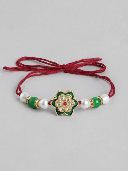 Dhiyona Unisex Set of 2 Beaded Bhai Bhabhi Rakhis With Roli & Chawal
