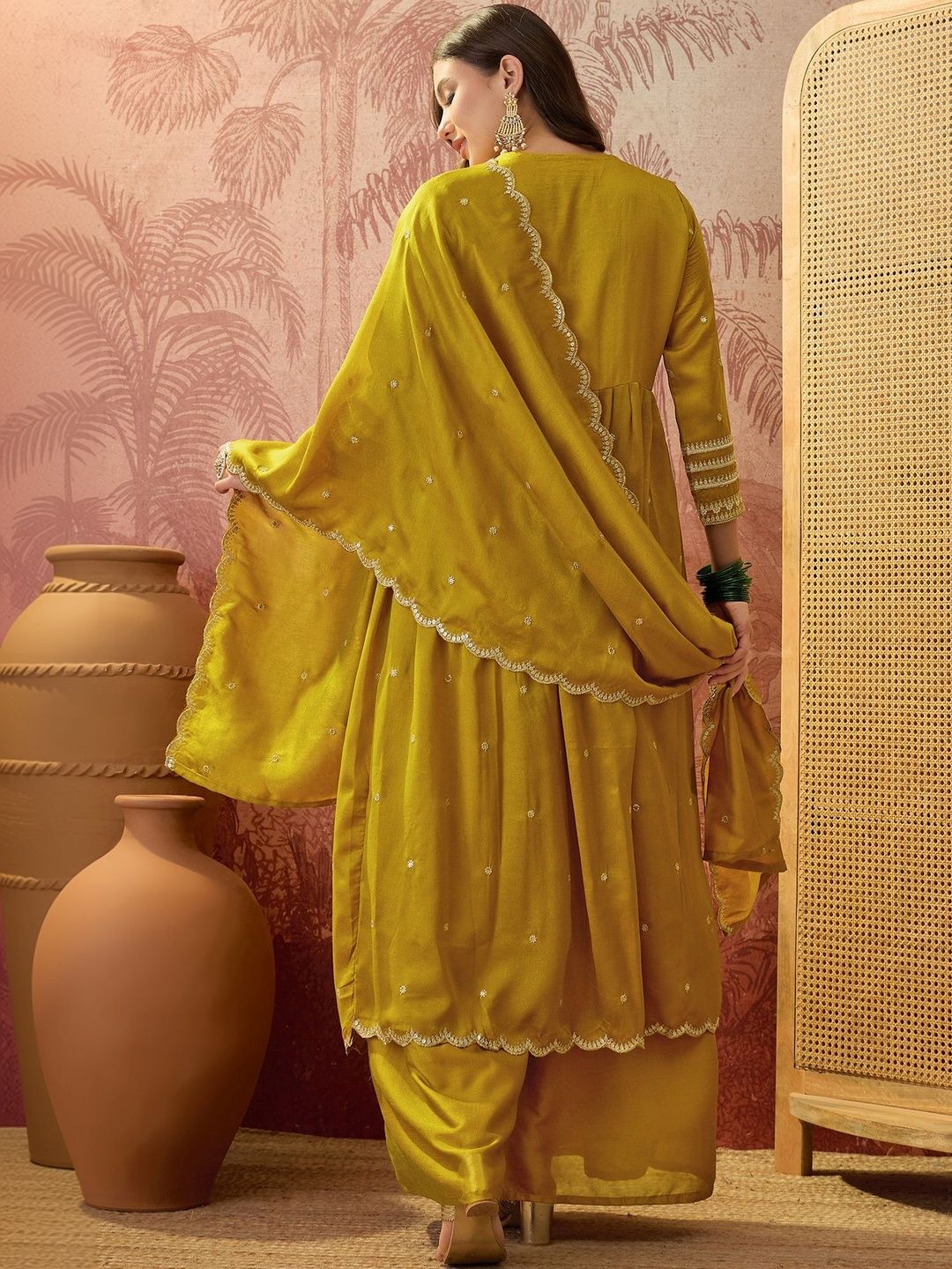 Dhiyona SN Embroidered Round Neck Kurta & Palazzos Kurta Sets