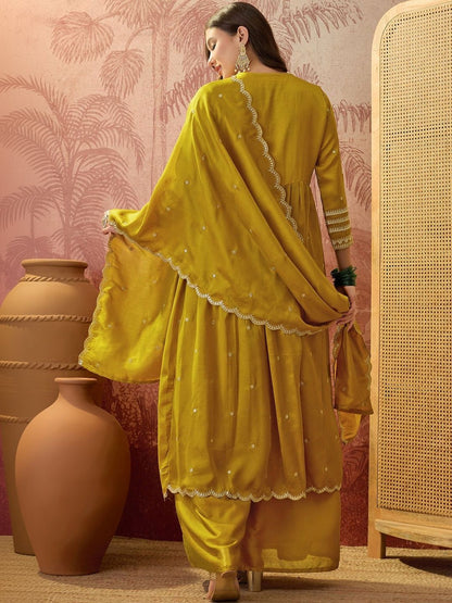 Dhiyona SN Embroidered Round Neck Kurta & Palazzos Kurta Sets