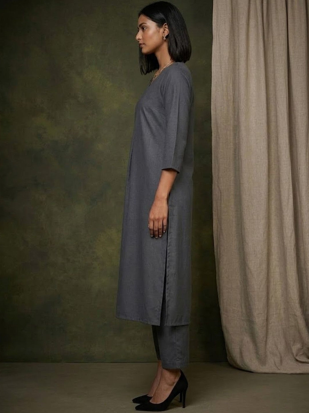 V-Neck A-Line Kurta & Trousers