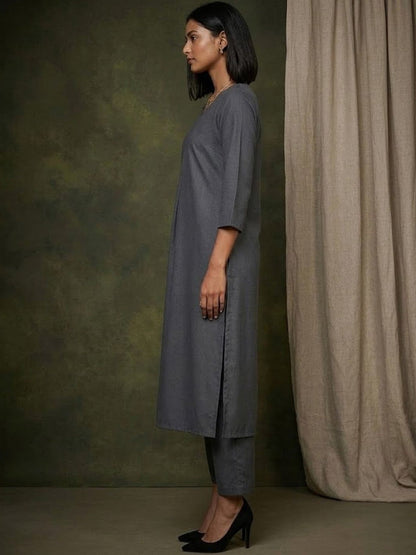 V-Neck A-Line Kurta & Trousers