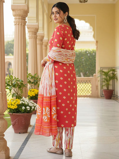 Dhiyona KL Ethnic Motifs Printed Thread Work Straight Kurta With Trousers & Dupatta