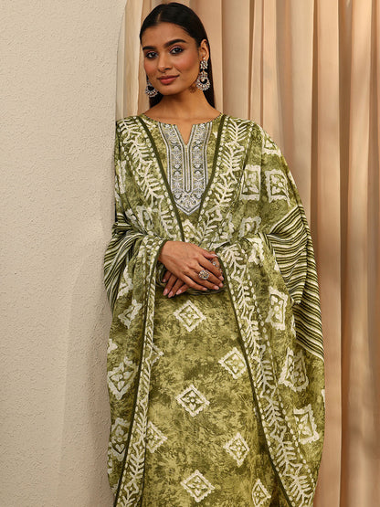 Women Printed Regular Thread Work Kurta with Trousers & With Dupatta