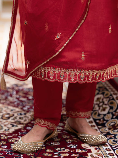 Dhiyona CH Ethnic Motifs Embroidered Thread Work Kurta with Trousers & With Dupatta
