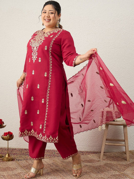 Dhiyona Women's Ethnic Motifs Embroidered Regular Kurta with Trousers & With Dupatta