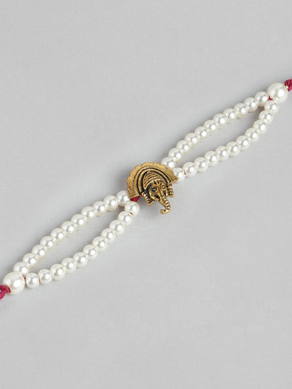 Dhiyona Unisex Set of 2 Beaded Bhai Bhabhi Rakhis With Roli & Chawal