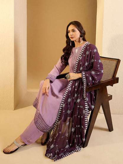 Dhiyona IN Ethnic Motifs Yoke Design Sequinned Straight Kurta With Palazzos & Dupatta