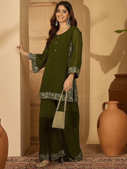 Foil Printed Straight Kurta With Palazzos