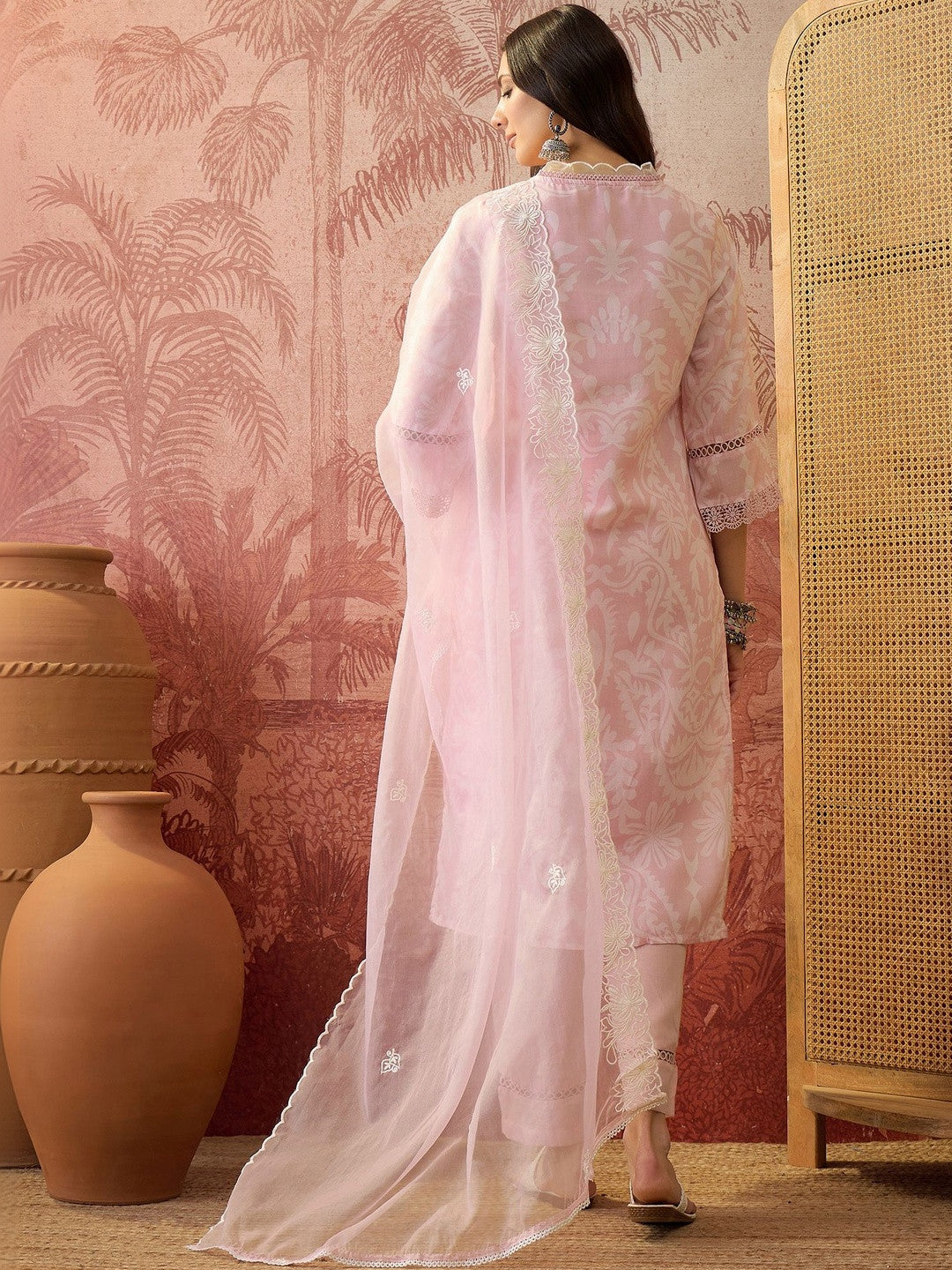 Printed V-Neck Kurta & Trousers Kurta Set