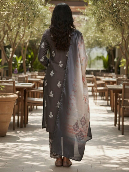 Women Ethnic Motifs Embroidered Regular Thread Work Kurta with Trousers & With Dupatta