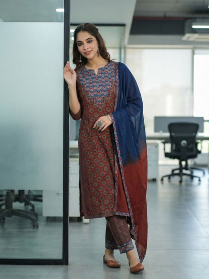 Dhiyona RR Women's Ethnic Motifs Printed Sequinned Pure Cotton Kurta with Trousers & Dupatta
