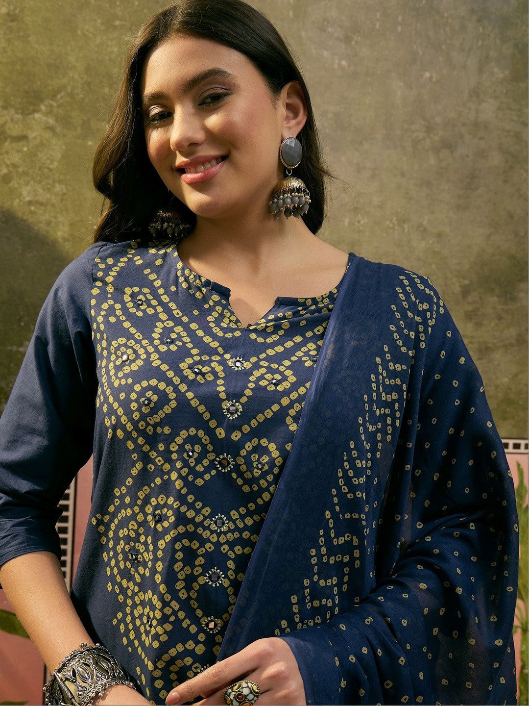 Printed Pure Cotton Round Neck Kurta & Trousers With Dupatta
