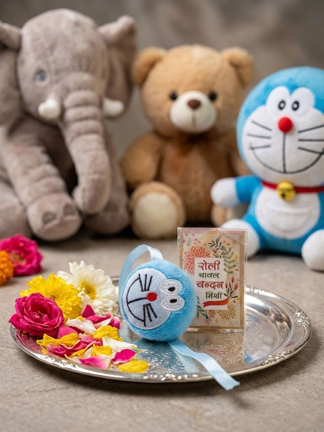Dhiyona Kids Doremon Design Thread Rakhi With Roli Chawal Chandan Mishri